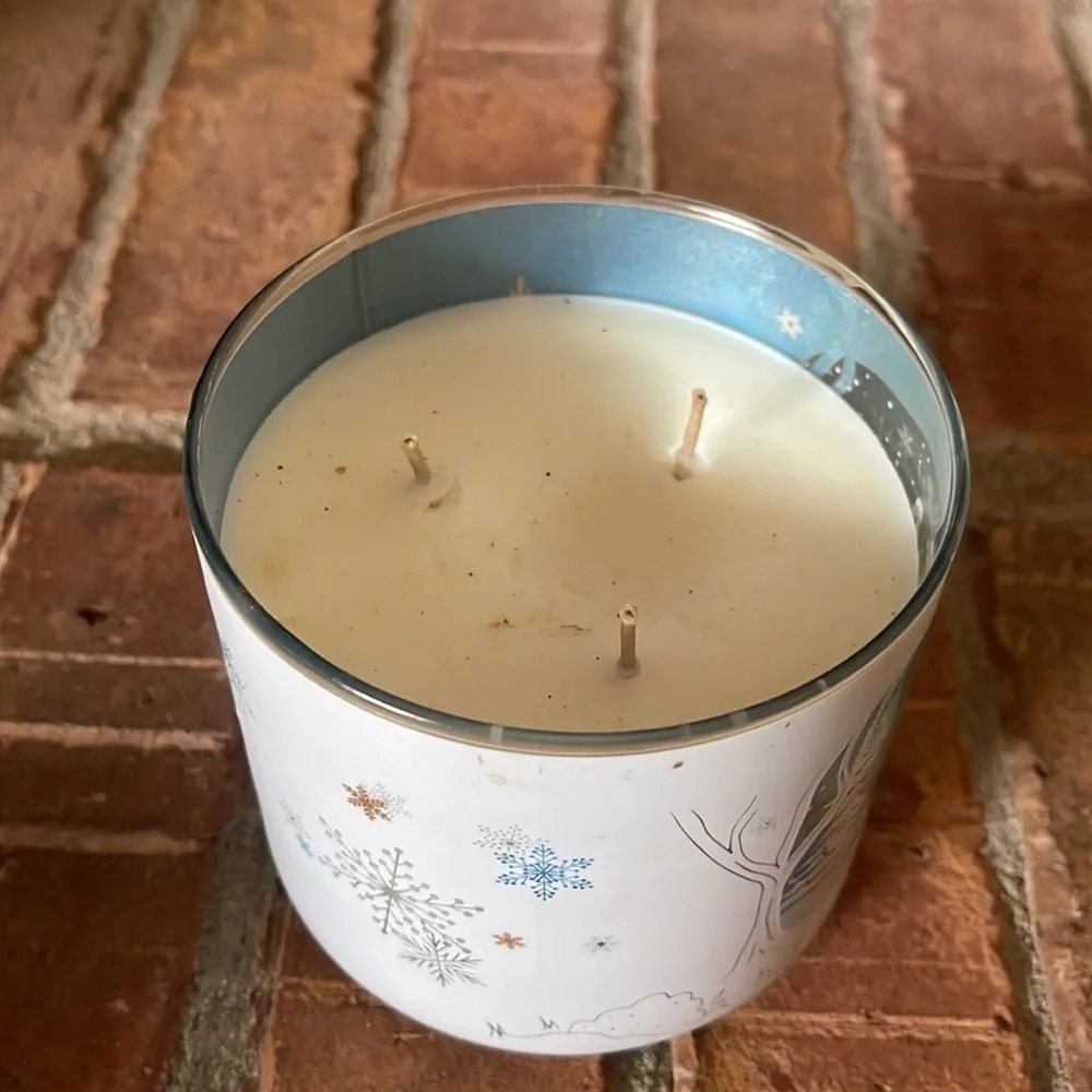 Bath & Body Works Frosted Spearmint Candle w/ White Flowers Floral Metal Holder